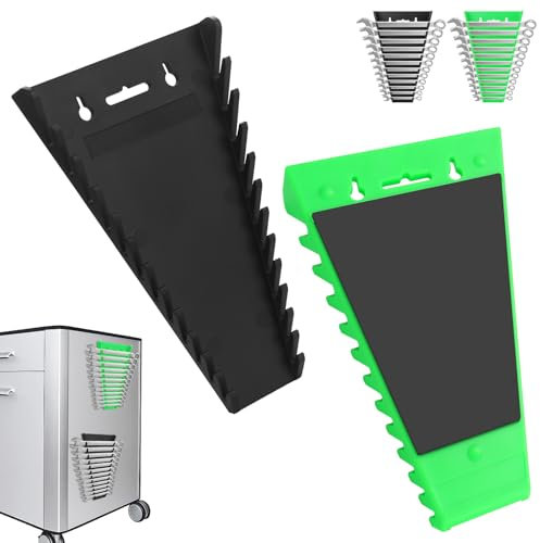 eROOSY 2Pack Magnetic Wrench Organizer, Ranges Wrench Organizer, Wrench Rack Tool Tray, Wrench Holder Set for Tool Box Drawer Chest SAE(1/4 - 1/16) and Metric(6mm-24mm)