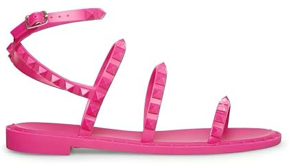 Sandalias de mujer para verano casuales con hebilla al tobillo y efecto tachuelas antideslizantes cómodas (FUCSIA, Sistema tallas calzado EU, Adulto, Mujer, Números, Estrecho, 40)