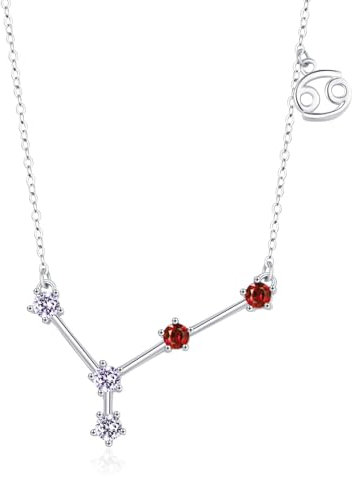 CHENGHONG Sternzeichen Kette Krebs Kette 925 Sterling Silber Sternzeichen Krebs Anhänger Halskette mit Geburtsstein Schmuck Geburtstag Geschenke für Frauen Mädchen