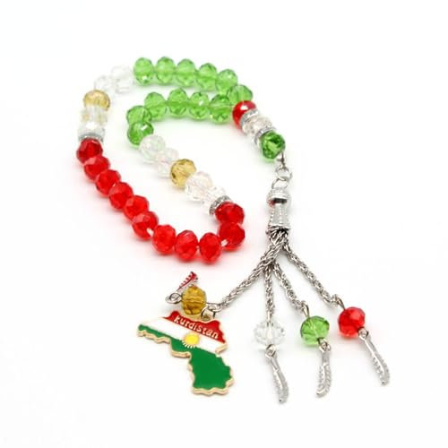 Mabta Armband mit Kurdistan-Karte, für Damen und Herren, Charm, 33 Perlen, Rosenkranz-Armbänder, ethnischer Stil, Gebet, religiöser Schmuck, Geschenk