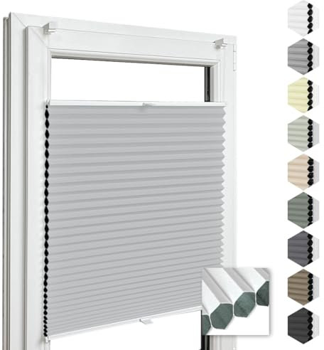 Home-Vision® Premium Doppelplissee Wabenplissee ohne Bohren mit Klemmfix (Weiß-Grau, B130cm x H150cm) Modern Klemmfix Blickdicht Plissee Sonnenschutz Hitzeschutz Jalousie für Fenster Thermo