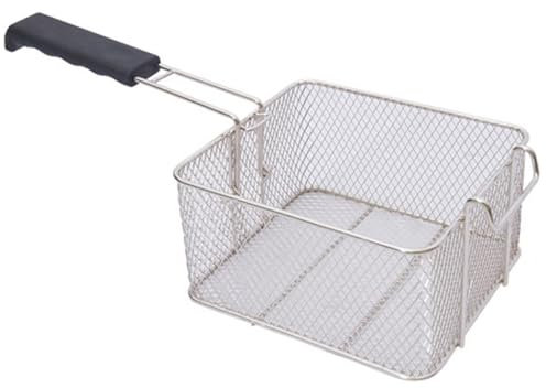 Canasta de freidora con mango no deslizante, cesta de acero inoxidable de acero inoxidable con ganchos de borde extraíbles, cesta de freidora de pescado de cocina, freír con chips francés de malla