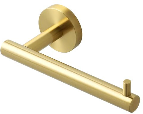 SAYAYO Toilet Roll Holder Wall Mounted Toilet Paper Holder SUS304 Stainless Steel for Bathroom Kitchen, Loo Tissue Roll Holder Round Base Style Brushed Gold, EGYT6130-G