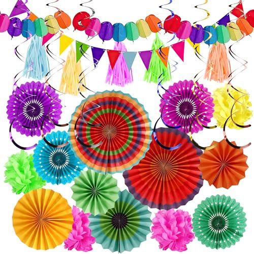 Decorazioni per Feste 38 Pezzi Addobbi Festa Messicana Party, Decorativi Carta Velina e Ventagli di Carta.per Compleanno o Festa di Carnevale