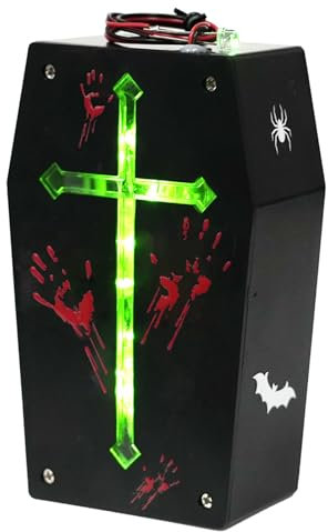 Sarg Halloween Sound Player Knifflige Gruselige Geräusche, Sound-Aktivierter Halloween Sound Box mit LED-Licht, Batteriebetriebene Halloween Deko, Party-Requisiten für Drinnen und Draußen