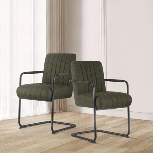 DUBI Möbel Esszimmerstuhl Ben 2er Set, Freischwinger Armlehnenstuhl Polsterstuhl für Küche, Wohnzimmer, Esszimmer Büro, modern Industrial Design, Dunkelgrün, 2 Stück, 21106-BJ77-2