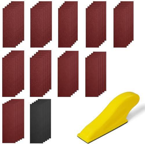 URAQT 75-sheet Sandpaper Set, 120-5000 Grit, Wet&Dry, with Sanding Block, for Woodworking, Metal & Plastic, Paper Backed, Cloth Backing, Silicon Carbide Material