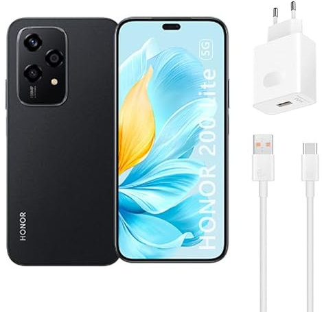 HONOR 200 Lite Smartphone 5G Cámara Posterior Triple,108 MP MediaTek Dimensity 6080, 6,7 Pulgadas AMOLED Procesador Octa-Core 8GB+256GB, 4500 mAh Dual SIM MagicOS 8.0 basado en Android 14, Black