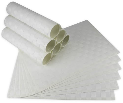 Moderne Tischsets in Weiß im 12er Set - Abwaschbare Platzsets als rechteckige Tischuntersetzer - Geflochtenes Platzdeckchen als Tischunterlage für Esstisch Wohnzimmer Tisch-Deko