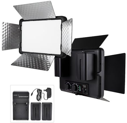 LED Video Light with Barn Door, 4400mAh Rechargeable Battery×2, 3200-6500K CRI 96+ Adjustable Panel Light for Outdoor Photography/Live Broadcast Shooting/Indoor Recording Fill Light/Video Conferencing