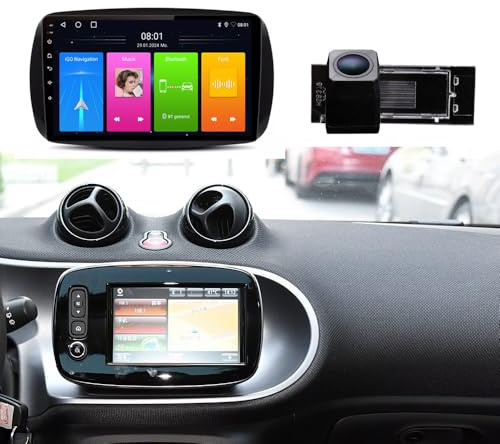 Auto GPS Navi Autoradio Navigation mit CarPlay & Android +HD Rückfahrkamera Kompatibel mit Smart Fortwo Forfour Cabrio Cabriolet Coupe 451 453 (Navigator D+Rückfahrkamera 8379)