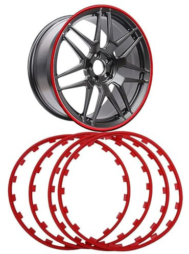 NZVZGKTNTW Felgen Reparaturset Räder, Felgenschutz, 16–20 Zoll Auto-Radnaben-Schutzring, Reifenfelgenschutz, 4 Stück Autofelgen-Schutz-Dekorstreifen, (Red,19 inch)