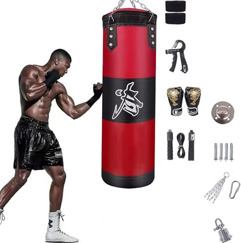 Boxsack Hängend,boxsack Set Erwachsene,15-in-1 Heavy Duty Boxsack, Mit dickerer Kette kann 360° gedreht werdenGeeignet für Muay Thai Boxen und Sparring(ungepolstert) (120cm)