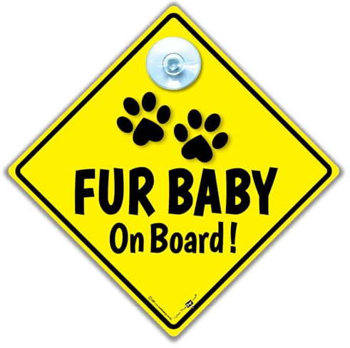 Panneau de voiture Fur Baby On Board, panneau d'avertissement diamant jaune de 14 cm avec ventouse, avis de sécurité pour animaux de compagnie, panneau chien à bord ou chat à bord