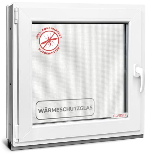 Kellerfenster 85x60 cm 2 fach Verglasung - Alle Größen Kunststofffenster 60mm Profil -Din Links- BxH: 850x600mm Perfekt für Fenster Gartenhaus, Garagenfenster, Hauskeller mit Dreh-Kipp System