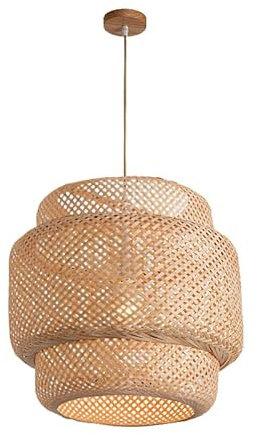 Boho Rattan Hängelampe Bambus Lampe E27 Vintage Pendelleuchte Holz Korb Lampenschirm Japanische Hängeleuchte Holzlampe Korblampen Hängend Deckenlampe für Schlafzimmer Wohnzimmer Ø30cm