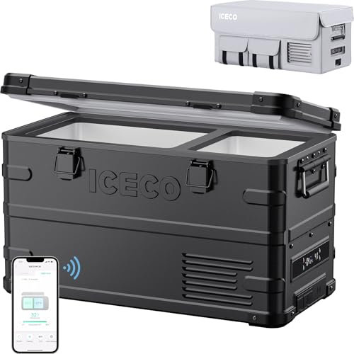 ICECO APL35 Portable Fridge Freezer with Cover, Dual Zone 12V Car Refrigerator, 37 Quart Light Duty Aluminum Cooler, -4℉~68℉, 12/24V DC, 100-240V AC,for RV, Boat, Truck, SUV, RV