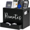 Remote Control Holder, Wooden Tv Remote Holder, Desk Organizer with 2 Compartment and Drawers for TV & Office Supplies, Ideal for Tabletop (Black)