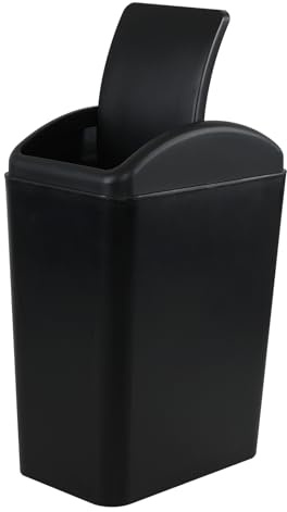 Afromy 15L Plastic Swing Top Trash Can, Slim Garbage Can, Black | Kitchen Waster Bin, Space-Saving Narrow Design, Swing Lid for Easy Tossing, Black, Ideal for Bathroom, Bedroom, Office