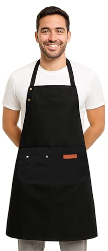 Hpmjz Kochschürze Baumwollschürze Schürze Grillschürze Werkenschürze Schürze Baumwolle uni Schwarz für Kochen Grillen Arbeiten Professionelle Schürzes für Männer Damen Kellner Künstler Friseur