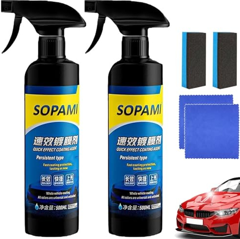 Sopami Car Coating Spray,Quick Effect Coating Agent,Sopami Quickly Coat Car Wax,Car Scratch Wax Polish Spray Waterless Wash,Sopami Oil Film Emulsion Glass Cleaner (2Pcs)