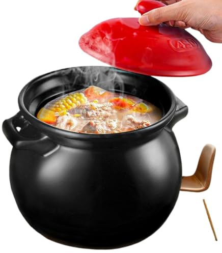 YHNNH, Casseruola in argilla Pentola for zuppa in terracotta Casseruole piccole con coperchio Pentola in argilla, salse robuste Pentola for zuppa Casseruole in pietra di ceramica(2.5L)