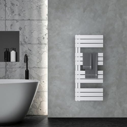 VILSTEIN® Badheizkörper [120x50cm] - Handtuchheizkörper Elektrisch einsetzbar [SEITLICH OFFEN] - Handtuchtrockner Badezimmer - Handtuch Heizkörper Bad - Handtuchheizung - Wandheizkörper - (Weiß)