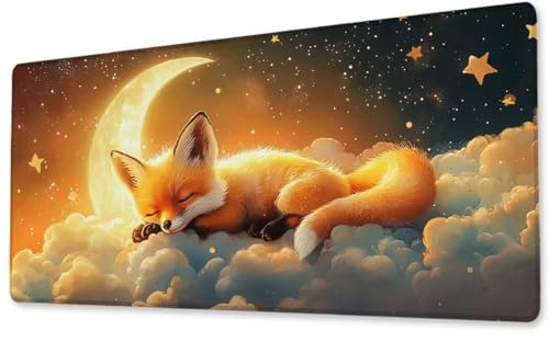 Mousepad Großes Gaming Mauspad XXL Fuchs 800x400x3 mm Schreibtischunterlage rutschfeste Gummibasis Wasserdicht und Langlebig Tastatur Unterlage für Gaming,Büro,Zuhause Extra Vernähten Kanten zj-932