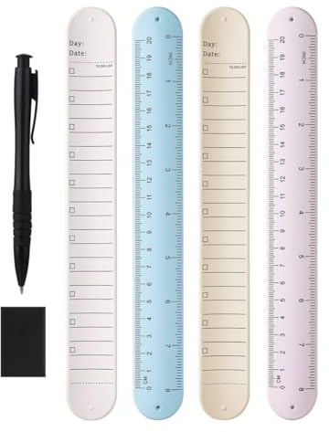 ACOLY 4 Pcs Wrist Notepad,Silicone Notes Memo Wristband Erasable Wearable To Do List Bracelet with Pen Eraser Ruler(238x30mm)