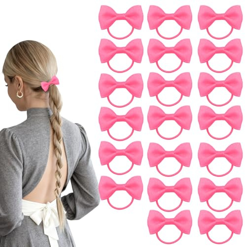 ELNX 20 Stück Haarschmuck Rosa, Haargummi mit Schleife, Mädchen Haarschleifen für Kinder Kleinkinder Damen, Schule Alltag Aufführungen (Rosa)