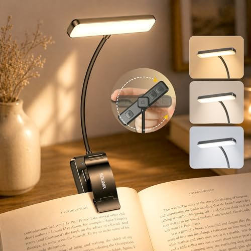 SOUNIX Lampe de Lecture 24 LED, Lampe Livre à Pince Rechargeable, Noir