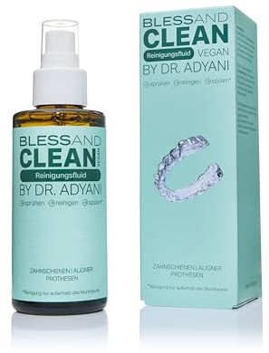 BLESSAND CLEAN Reinigungsfluid by Dr. Adyani – Reinigungsspray für Zahnschienen, Aligner & Prothesen | Entfernt Beläge & Gerüche, sanft & materialschonend, vegan, Made in Germany [100 ml]