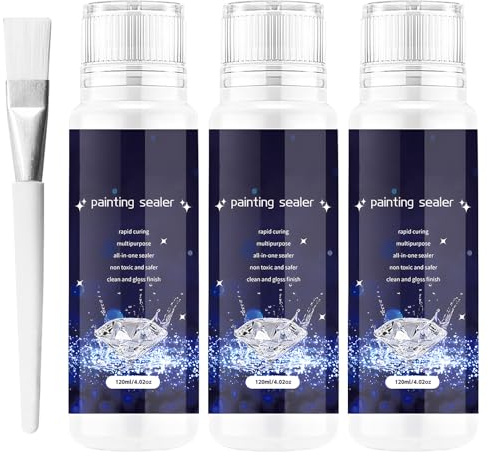 Scellant Peinture Diamant 3×120ml,Séchage Rapide,Protection Anti-Poussière | Donner un coup de jeune à vos tableaux en strass avec Pinceau qui n'abîme pas la toile pour Diamond Painting