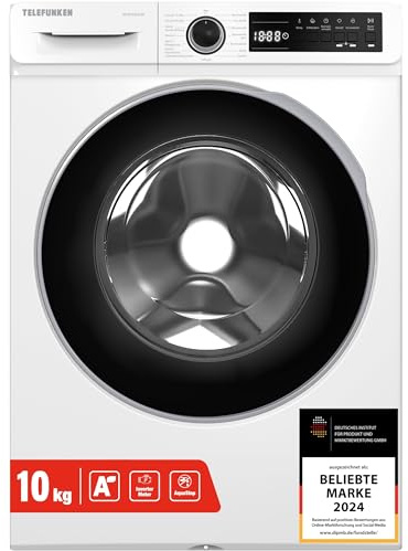 Telefunken W1014AS1W Waschmaschine 10kg Frontlader 1400 U/Min. EEK A | Dampffunktion, Inverter Motor, AquaStop, Schontrommel, 15 Programme, Startzeitvorwahl, LED-Display, Weiß