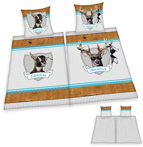 Herding Platzhirsch & Edelzicke Partner Bettwäsche 80x80cm 135x200cm, 100% Baumwolle mit Reißverschluss