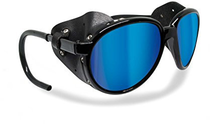 BERTONI Polarisierte Bergbrille Gletscherbrille Bergsteigerbrille Skibrille Trekking mod. Cortina Sonnenbrille - Glänzend Schwarz (Blau verspiegelt - Polarisiert)