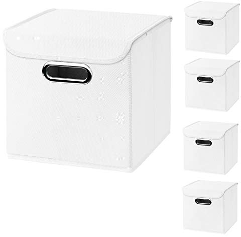 5 Stück weiß Faltbox 25 x 25 x 25 cm Aufbewahrungsbox faltbar, mit Deckel