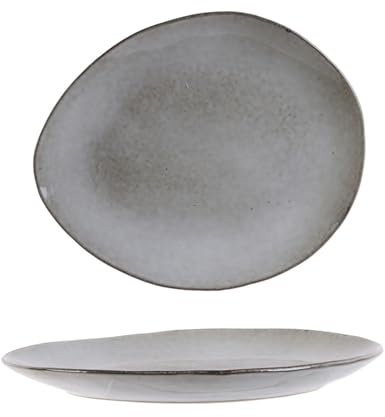 Home Deco Factory KA3752 Assiette Plate Galet Grès du Temps Gris Petit modèle Céramique H2 x 18 x 22 cm