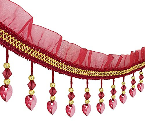 EMDOMO mit Perlen, Fransen, , für Vorhänge, Nähen, , Lampenschirme, Polstermöbel, , 10 m (rot)