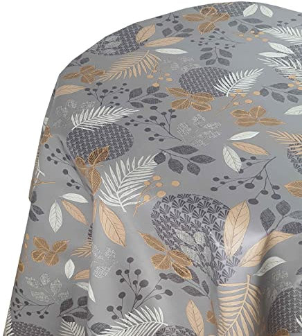 Wachstuch Wachstischdecke Tischdecke Gartentischdecke Farbe und Größe wählbar Liebesleiter Farn Pflanze Grau Oval 130 x 180 cm abwaschbare Wachstuchtischdecke