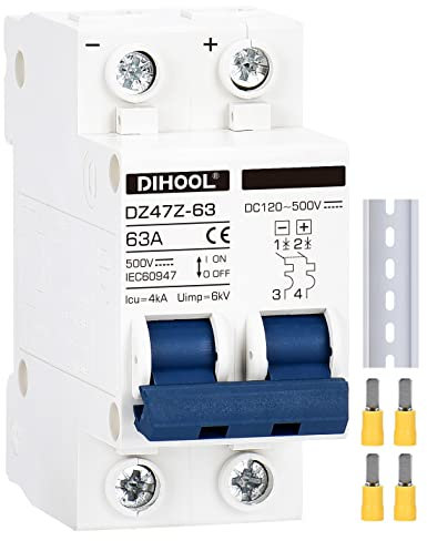 DC Schalter 500VDC Solar PV Leistungsschalter Photovoltaik Sicherungsautomat (DC36V-500V,2 polig,63 Amp)