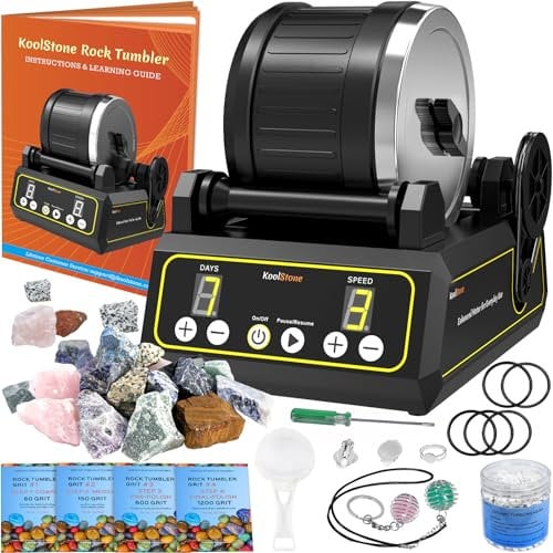 C1 Rock Tumbler Kit - Professional Large 2.5LB Capacity, Up to 5X More Noise Cancelling, Adjustable Timer & Speed with Full Accessories & Memory Function, Ideal for Adults Kids