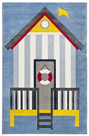 Wecon Home Moderner Kurzflor Esprit Kinderteppich mit Strandhausmotiv - SEA Castle (120 x 170 cm, blau)