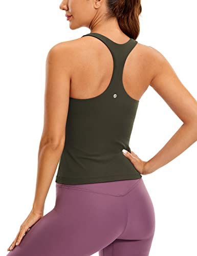 CRZ YOGA Damen Butterluxe Tank Tops Racerback Sport Top Yoga Fitness Oberteil Tanktops mit Integriertem BH Olivgrün 36