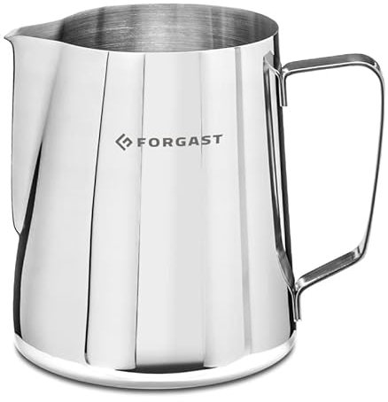 Forgast Bricco per Latte Montalatte Professionale in Acciaio Inox 1,5l, Lattiera Mucca, Brocca in Schiuma Schiumatore, Misurino con Scala Graduata all'Interno