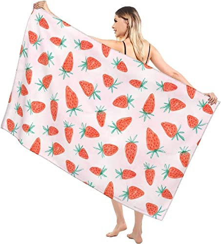 Erdbeere Strandtuch Kinder 70x150 cm, Weich Schnell Trocknen Microfaser Handtücher, 3D Strandhandtuch Erdbeere Badetuch Strandlaken Handtuch, Herren Frauen Badetücher