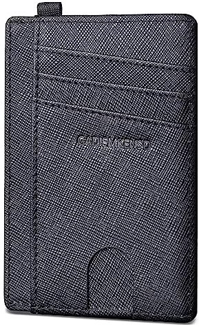 GADIEMKENSD Slim Leather Wallet Minimalist Credit Card Holder RFID Blocking Small Card Case Money Clip with Slots for Key Chain Oyster Cards Coin Cash for Women Men Travel Business Saffiano Black