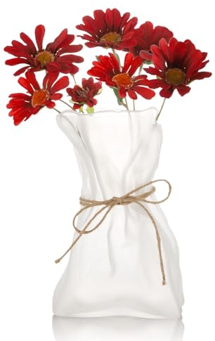 WHJY Glass Purse Vase for Flowers, Glass Bag Vase, Matte Aesthetic Flower Vase Unique Home Décor for Wedding, Dinning, Bookshelf