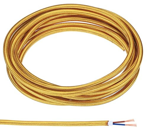 PATIKIL Tissu Tissu Couvert Rond Fil, 9,84 ft 18AWG 2 Noyau Vintage Tissé Électrique Cordon pour Pendentif Lumière DIY Projet, Or