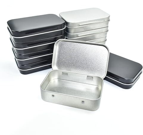 NAROSEBE 10 Stück Metalldosen Rechteckige mit Deckel Blechdosen Schwarz Metallbox Aufbewahrung Scharnierdosen Metalldöschen Klein Klappdose Eckig für Süßigkeiten und Kleinen Gegenständen(95x60x21mm)